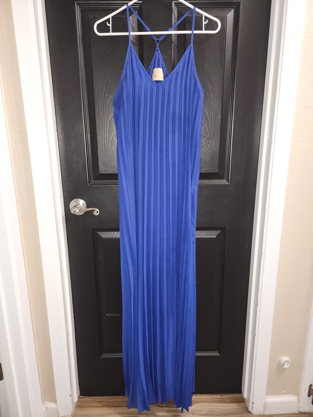 Judith March Royal Blue Pleated Spaghetti Strap Maxi Dress